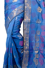 Chandrakala Women's Banarasi Cotton Silk Saree(Blue)