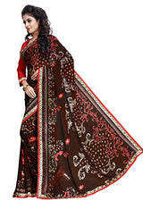 Oomph! Women's Georgette Sarees Party Wear/Fancy Georgette Sarees/Printed Georgette Sarees - Chocolate Brown &amp; Scarlet