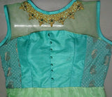 SS Global Women's Soft Net, Taffeta &amp; Silk Embroidered Semi-stitched Boat Nec...