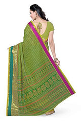Rani Saahiba Printed Zari Border Cotton Saree(Green_Skr1096)