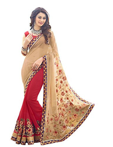 Visva Fashion Women's Faux Georgette Saree (ONLINE187__Light Chiku_Free Size)
