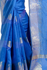 Chandrakala Women's Cotton Silk Saree (8139_Blue)