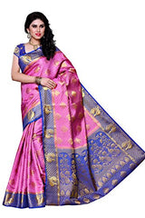 Mimosa Women's Traditional Art Silk Saree Kanjivaram Style With Blouse Color:Pink(3301-200-PINK-RBLU )