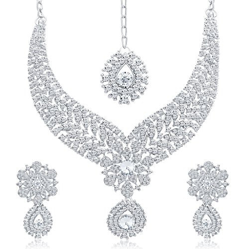 Sukkhi Pleasing Rhodium Plated AD Necklace Set for Women