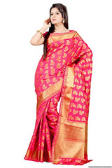 Mimosa Women's Tassar Silk Saree (2056-STRABERRY_STRABERRY)