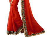 Oomph! Women's Chiffon Sarees Party Wear/Fancy Chiffon Sarees/Embroidered Chiffon Sarees - Scarlet Red
