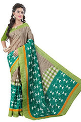 Glory Sarees Women's Bhagalpuri Art Silk Cotton Sarees(vnart25_green_beige)