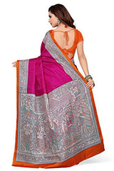 Rani Saahiba Madhubani Printed Art Bhagalpuri Silk Saree(SKR1759_Pink - Orange)
