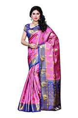 Mimosa Women's Traditional Art Silk Saree Kanjivaram Style With Blouse Color:Pink(3301-200-PINK-RBLU )