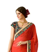 Oomph! Women's Chiffon Sarees Party Wear/Fancy Chiffon Sarees/Embroidered Chiffon Sarees - Scarlet Red