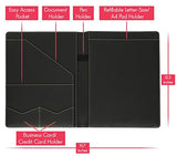 STYLIO Padfolio/ Resume Portfolio Folder - Interview/ Legal Document Organizer & Business Card Holder - With Letter-Sized Writing Pad - Handsome Piano Noir Faux Leather Matte Finish & Accent Stitching