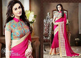 V-Art Women's Faux Georgette Saree With Blouse Piece (Dcmtnrgpink_Pink)