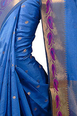 Chandrakala Women's Banarasi Cotton Silk Saree(Blue)