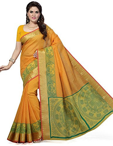 Rani Saahiba Gadwal Zari Border Cotton Printed Saree (SKR2431_Yellow)