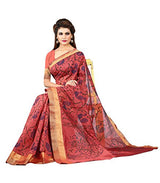 Lehja Women's Cotton Sarees Party Wear/Traditional Cotton Sarees/Woven Cotton Sarees - Blush Red &amp; Navy Blue