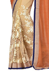 Oomph! Women's Net Sarees Party Wear/Fancy Net Sarees/Embroidered Net Sarees - Yam Orange