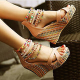 Getmorebeauty Women's Wedge Sandals Pearls Across The Top Platform High Heels 9 B(M) US