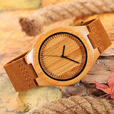 CUCOL Men's Bamboo Wooden Watch with Brown Cowhide Leather Strap Japanese Quartz Movement Casual Watches