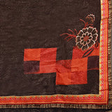 Oomph! Women's Georgette Sarees Party Wear/Fancy Georgette Sarees/Printed Georgette Sarees - Chocolate Brown &amp; Scarlet