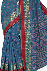 Rani Saahiba Printed Zari Border Cotton Saree(Blue_Skr1100)