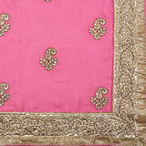 Oomph! Chiffon Saree With Printed Blouse And Border (Dark Green)