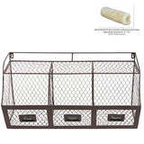 Large Rustic Brown Metal Wire Wall Mounted Hanging Fruit Basket Storage Organizer Bin w/ Chalkboards