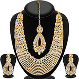 Sukkhi Gold Plated Australian Diamond Choker Necklace With Drop Earring &amp; Mangtika For Women