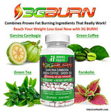 3G-BURN Extreme Fat Burner for Rapid Weight Loss - Pharmaceutical Grade Thermogenic Diet Pills Made with Garcinia Cambogia, Green Coffee, Forskolin and Green Tea. 120 Capsules.