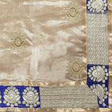 Oomph! Women's Cotton Silk Sarees Party Wear/Fancy Cotton Silk Sarees/Embroidered Cotton Silk Sarees - Navy Blue &amp; Beige