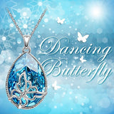 Brilla Christmas Gift Pendant Necklace Women Fashion Jewelry 'Butterfly Dream' Teardrop Swarovski Elements Crysta Ocean Blue