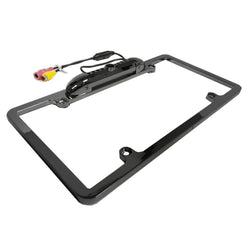 Audiotek AT-110LCC Universal License Plate Rear View Reverse Camera 8 IR LED Night Vision Support Region Free NTSC/PAL Back Up Cam Support - GLOSS BLACK