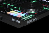 Roland PKG DJ-505 Two Channel, Four-Deck Serato DJ Controller - Package Bundle with EMIC800 Microphone, 3x RCA Cable, 2x XLR Cable, and Free Blue Headphone & Mobile Bracket