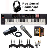Roland PKG FA-08 88-key Weighted-action Music Workstation - Package Bundle with Roland DP-10 Damper Pedal, EMIC800, 3x QTQ Cables, RCA-Aux Cable, and Free Gemini Headphones & Mobile Bracket