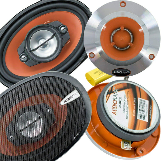 Pair of Audiobank 6x9 1000 Watt 4-Way Car Speakers + Pair of 3.75