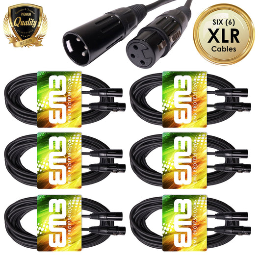 EMB Professional 6-Pack 25 Feet XLR Male to Female Shielded Microphone 18GA Patch XLR Cable - Perfect for Studio / Live Recording / Home / Karaoke / Club Sound Quality (No Hum Noise!)