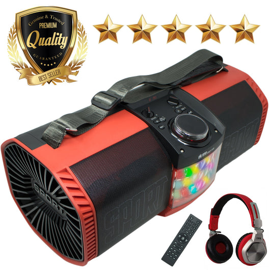 EMB Rechargeable Portable Boombox Street Disco Stereo Speaker 300 Watts - FM / MP3 / Remote/Light / Headphone - Work with Bluetooth