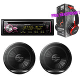 Package - Pair of Pioneer TS-G1620F 6-1/2" 2-Way 300W Speaker + Pioneer DEH-X4900BT Single-DIN in-Dash Bluetooth CD Receiver + Free EBH700 Headphone