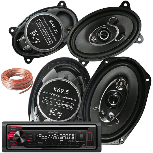 Package - Kenwood KDC-168U In-Dash 1-DIN CD Car Stereo Receiver w/ Front USB + Pair Of K7 K-46.3S 4x6-Inchs 180W 3-WAY + Pair Of K69.5 6