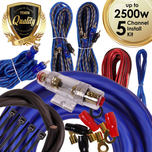 Complete 5 Channels 2500W Gravity 4 Gauge Amplifier Installation Wiring Kit Amp Pk2 4 Ga Blue - for Installer and DIY Hobbyist - Perfect for Car/Truck/Motorcycle/Rv/ATV