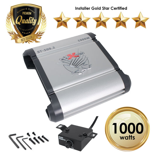 SoundXtreme Car Amplifiers ST-500.2 1000W 2 Channels Class AB MOSFET Amp 2/4 Ohm Stable with Remote Sub Control