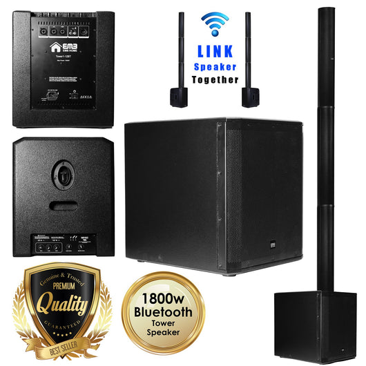 EMB 12BT PK1 1500W Tower Bluetooth All-in-One Linear Array PA Portable Linkable Speaker - Perfect for Home/Karaoke/Birthday/DJ Party/Meeting/Camp/Jobsite/Construction