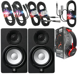 Yamaha Studio Package - Pair of Yamaha HS5 BLACK 70W Powered 2-way Studio Monitor + 2 XLR XLarge Cables + 3.5mm to Dual XLR Cable + 2 1/4