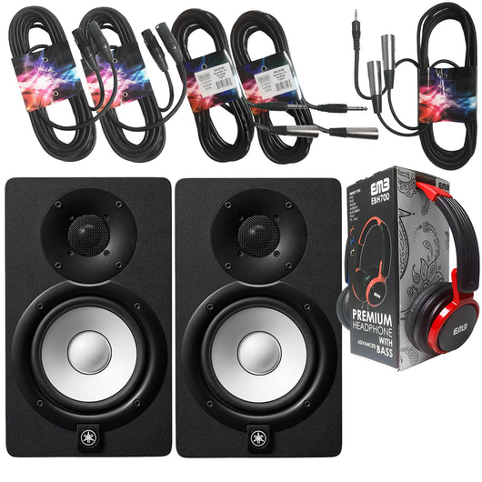 Yamaha Studio Package - Pair of Yamaha HS5 BLACK 70W Powered 2-way Studio Monitor + 2 XLR XLarge Cables + 3.5mm to Dual XLR Cable + 2 1/4