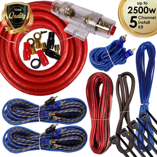Complete 5 Channels 2500W Gravity 4 Gauge Amplifier Installation Wiring Kit Amp PK3 4 Ga Red - For Installer and DIY Hobbyist - Perfect for Car / Truck / Motorcycle / RV / ATV