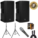 Mackie Thump12BST Boosted 1300W 12" Powered Loudspeaker Bundle w/ 2 Speakers, 2 Speaker Stands, Microphone, XLR Cable & Mobile Bracket