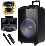 1500W 15 inches Power Party Bluetooth/USB/SD Stereo Rechargeable Portable Speaker - PKL105PK1 - Perfect for Beach/Home/Birthday/DJ Party/Camp/Jobsite/Construction/Industrial