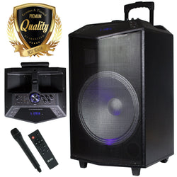 1500W 15 inches Power Party Bluetooth/USB/SD Stereo Rechargeable Portable Speaker - PKL105PK1 - Perfect for Beach/Home/Birthday/DJ Party/Camp/Jobsite/Construction/Industrial